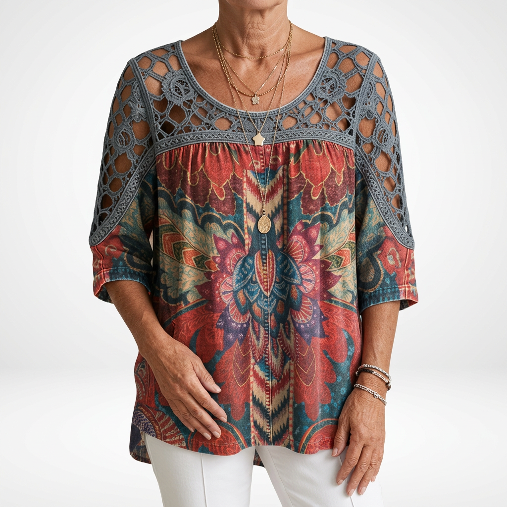 Zénaïde — Blouse imprimée ethnique bohème féminité naturelle