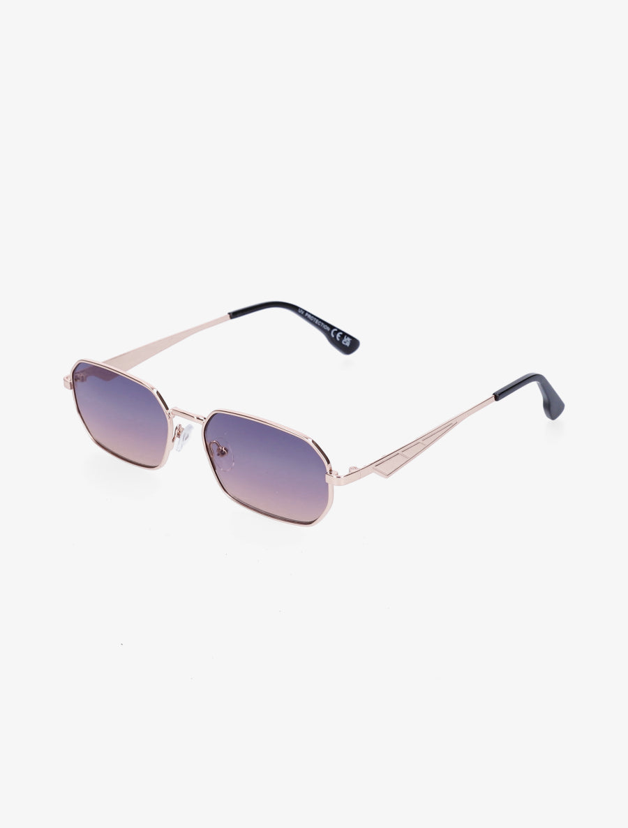 Lunettes de soleil rectangulaires à branches métalliques - Bleu/or