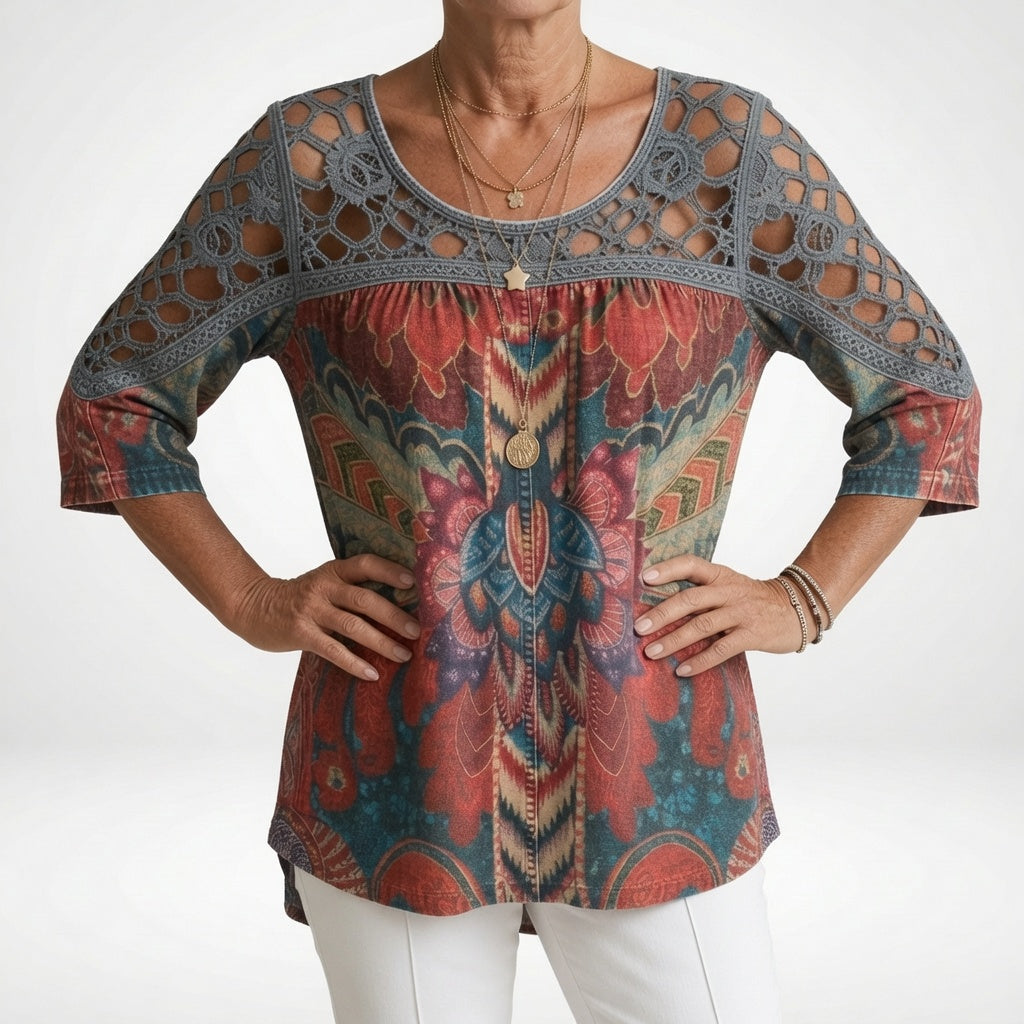 Zénaïde — Blouse imprimée ethnique bohème féminité naturelle